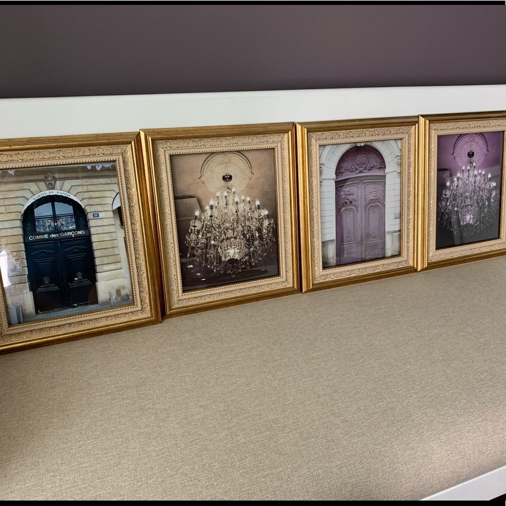 Set of four Parisian photos in gold frames